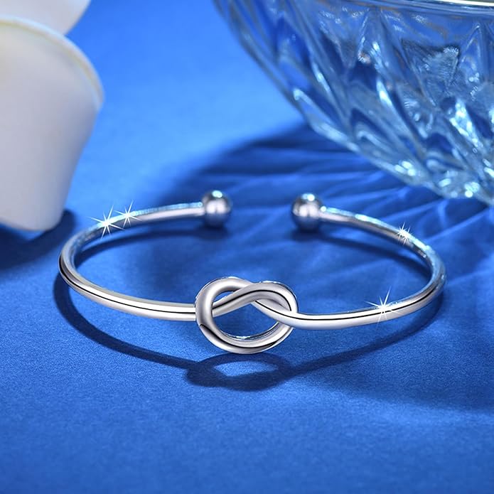 925 Sterling Silver Cuff Bangle Bracelets Adjustable Open Bangles, Fashion Jewelry Simple Adjustable 925 Silver Bangles for Women Mom Wife