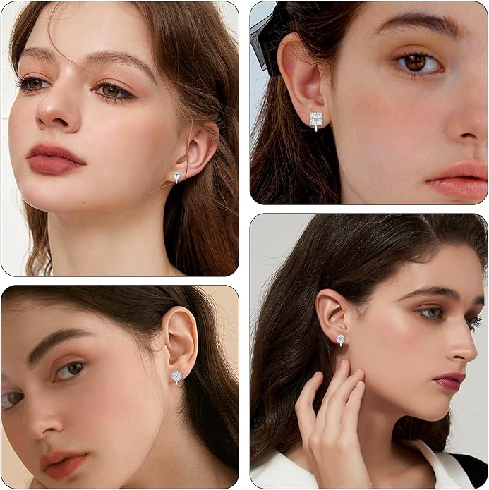 Clip On Earrings for Women Non-Pierced - 5-Pair Set Sparkling CZ Diamond Silver Tone Earrings | Comfortable Fit for Wedding, Prom, Party, Dance Competition | No Piercing Ear Accessories Set