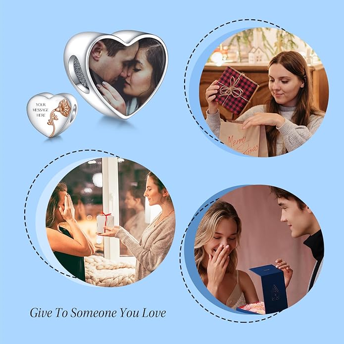 Annmors Personalized Photo Charm for Bracelet Necklaces,925 Sterling Silver Charm Love Heart Shaped Engraved Customize Picture Gift for Birthday Mother's Day Christmas,Bead Charms Jewelry for Women