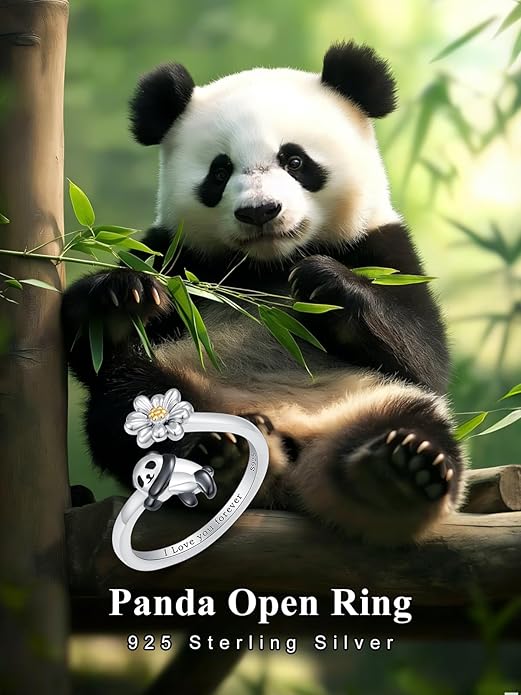 Animal Open Ring 925 Sterling Silver Koala/Panda/Highland Cow/Elephant Adjustable Ring Cute Animal Daisy Jewelry Gifts for Women