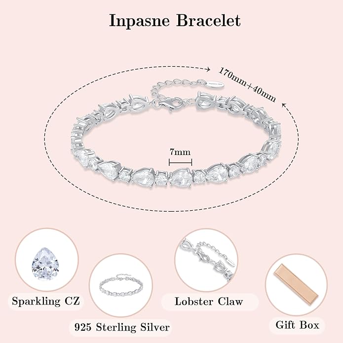 Birthstone Tennis Bracelet for Women 925 Sterling Silver Pear Shaped Gemstone Jewelry Gifts for Her