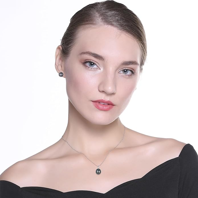 VIKI LYNN Tahitian Black Pearl Necklace for Women 9-10mm Cultured Pearl Pendant 925 Sterling Silver Chain 18K Gold Clasp Christmas Wedding Birthday Anniversary Mothers Day Gifts for Wife Mom Her