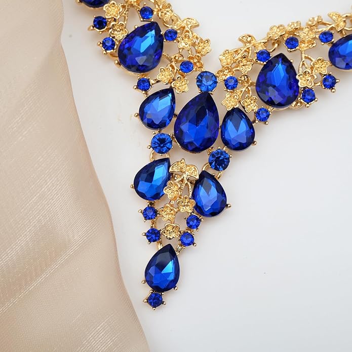 CSY Elegant Crystal Costume Jewelry Sets Flower Bridal Necklace Earrings Stretch Bangle Set for Bride Bridesmaid Wedding Dress Accessories
