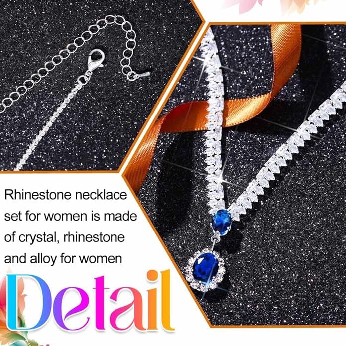 Aukmla Rhinestone Wedding Jewelry Sets Bridal Necklaces and Earring Set Prom Jewelry for Brides and Women