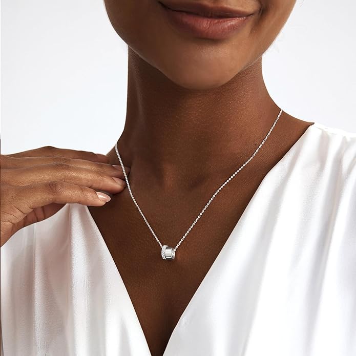 OGD Layered CZ Rondelle Pendant Necklaces for Women, 14K Gold Plated Trendy Mariner Chain Dainty Circle Rondelle Pendant Choker Necklace for Women Two-Toned Cubic Zirconia Gold Necklace
