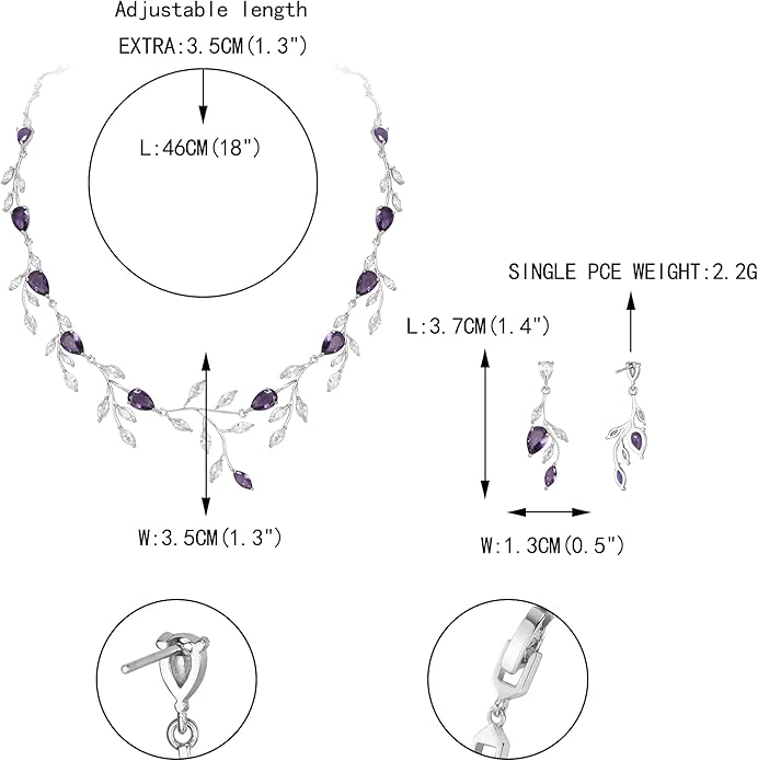 EVER FAITH Wedding Jewelry for Bride Women Bridesmaid, Sparkly Cubic Zirconia Pear-Shaped Birthstone Leaf Necklace Earrings Set for Prom