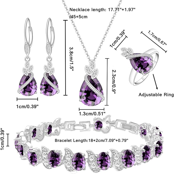 LMXXVJ Jewelry Set for Women,Teardrop Cubic Zirconia Necklace Earrings Adjustable Ring Bracelet Jewelry Set Formal Jewelry Gift