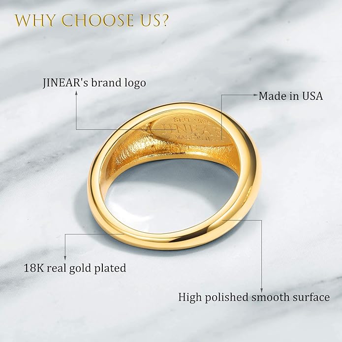 JINEAR 18k Gold Filled Chunky Rings for Women Croissant Dome Statement Ring Trendy Twisted Braided Band Stacking Star Rings Jewelry Gifts