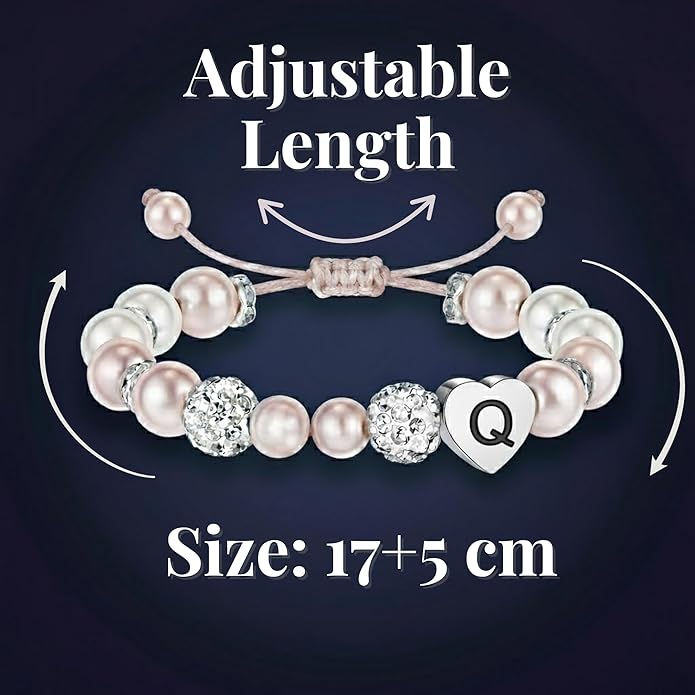 Solza Heart Bead Initial Bracelet – Personalized Stainless Steel Beaded Bracelet with Letter Charm, Adjustable Heart Bracelet, Fashion Jewelry Gift, Stackable Personalized Jewelry Accessory