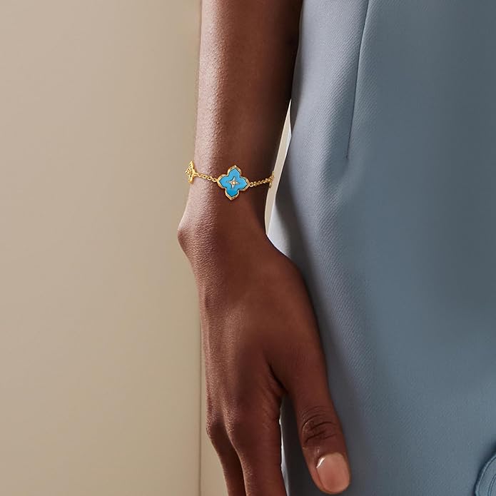 FETERO Gold Bracelets for Women Trendy, Dainty 14K Gold Plated Charm Clover Bracelet 2 Sided Lucky Pendant Cute Pearl Beaded Bracelets Link Chain Waterproof Womens Jewelry Gifts