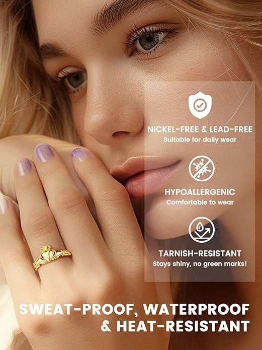 Bestyle 925 Sterling Silver Ring for Women, Minimalist Claddagh Ring Celtic Knot Ring for Women, Irish Promise Wedding Band, Gold/Rose Gold Vermeil Women Band Ring, Stackable, Gift for Her