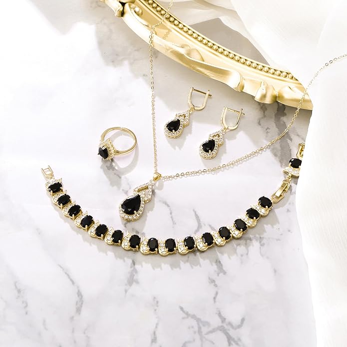 BriLove Wedding Jewelry Set for Women Bride Bridesmaid, Gorgeous Cubic Zirconia Teardrop Necklace Earrings Bracelet Adjustable Ring Jewelry Gift for Birthday/Anniversary/Mother’s Day