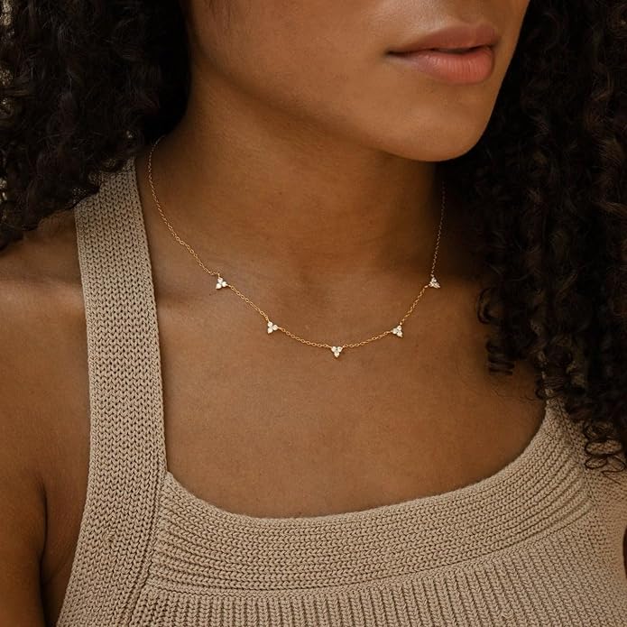 Valentines Day Gifts for Women Her - Dainty Necklaces for Women Cute Station Choker Simulated Diamond Necklace Simple Layering CZ Necklace Trendy Jewelry Gifts