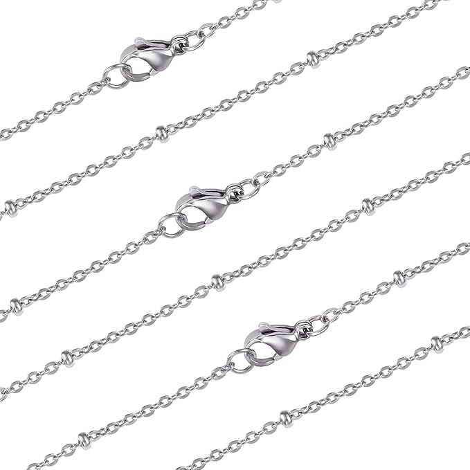 Wholesale 12 PCS Stainless Steel Satellite Chain Beaded Chains Necklace Bulk for Jewelry Making (20 Inch(1.5mm))