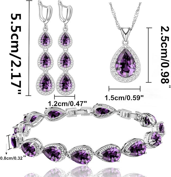 LMXXVJ Necklace Long Earrings Bracelet Set, White Gold Plated Created Blue Sapphire Jewelry Set Wedding Party Gift Jewelry for Women Bridal Bridesmaid