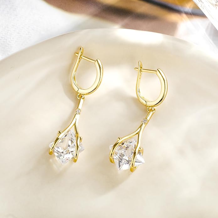 Dangle Earrings for Women Suited for Women Ladies' Trendy CZ Earring 14KGold/Silver Plated Dangling Earrings Jewelry Anti-allergy Hammered Lever-Back Drop Birthday Gift