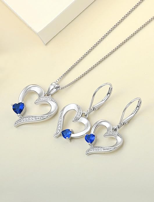 YL Heart Necklace 925 Sterling Silver Love Heart Pendant Birthstone Jewelry for Women