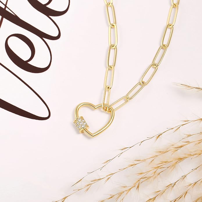 Aobei Pearl 18K Gold Plated Moon Star Lion Evil Eye Love Heart Cross Pendant Necklace Medallion Paperclip Chian Choker Layering Jewery for Women