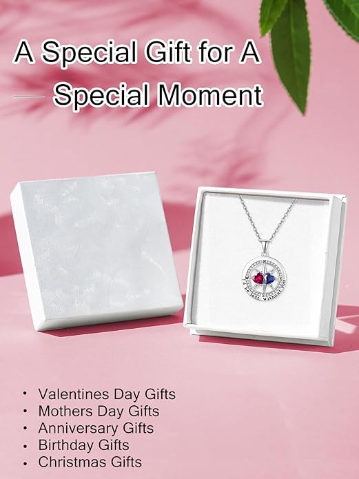 Compass Necklace for Women, Exquisite S925 Valentines Day Anniversary Birthday Gifts for Wife Her Double Birthstone Pendant Jewelry ‘I'd be Lost Without You’