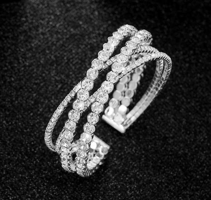Rhinestone Bracelet for Women MultiLayer Crystal Cuff Bracelet Strand Layered Bracelet