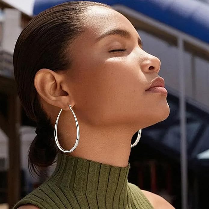Gacimy Chunky Hoop Earrings for Women, 14K Gold Plated Oval Hoop Earrings with 925 Sterling Silver Post