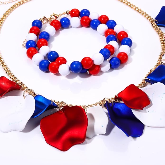 Flower Petal Necklace Earrings Set Layered Statement Beaded Jewelry Set for Women Summer Necklace Earrings