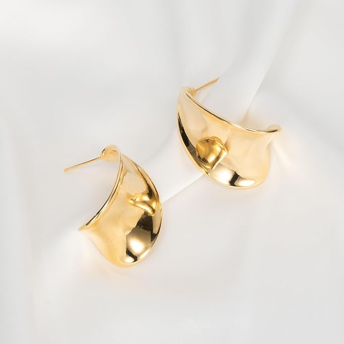 Big Chunky Gold Hoop Earrings for Women Trendy 14K Gold Plated Large Thick Gold Hoops