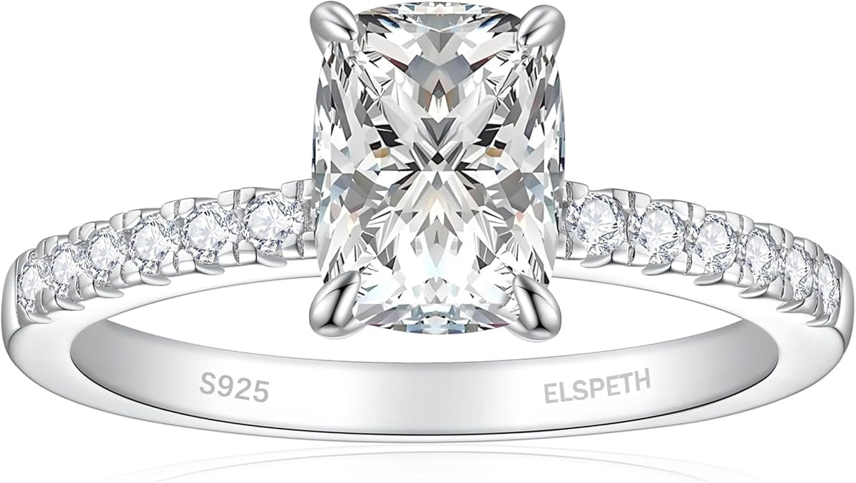 Elspeth 925 Sterling Silver Engagement Ring for Women Oval/Radiant/Pear/Princess/RoundCut Cubic Zirconia Promise Ring Size 4-10