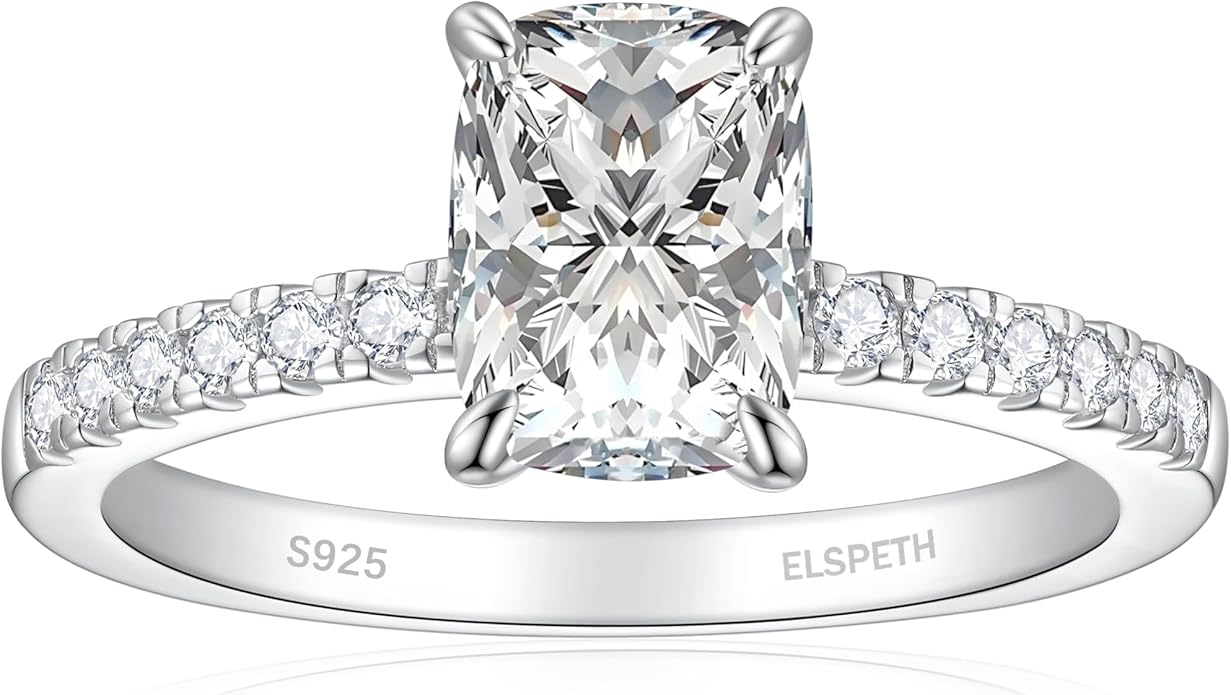 Elspeth 925 Sterling Silver Engagement Ring for Women Oval/Radiant/Pear/Princess/RoundCut Cubic Zirconia Promise Ring Size 4-10