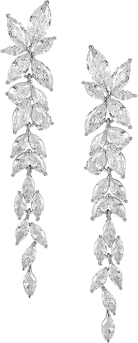 SWEETV Marquise Cubic Zirconia Wedding Earrings for Women Brides, Crystal Chandelier Bridal Drop Earrings for Prom Pageant