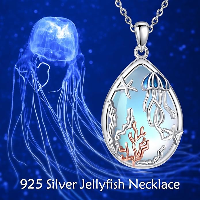 KQF Dragonfly/Butterlfy/Cat/Jellyfish/Bunny/Axolotl/Bee/Mermaid/Hummingbird/Elephant Necklace for Women Sterling Silver Moonstone Pendant Necklace Dragonfly Jewelry Gifts for Women