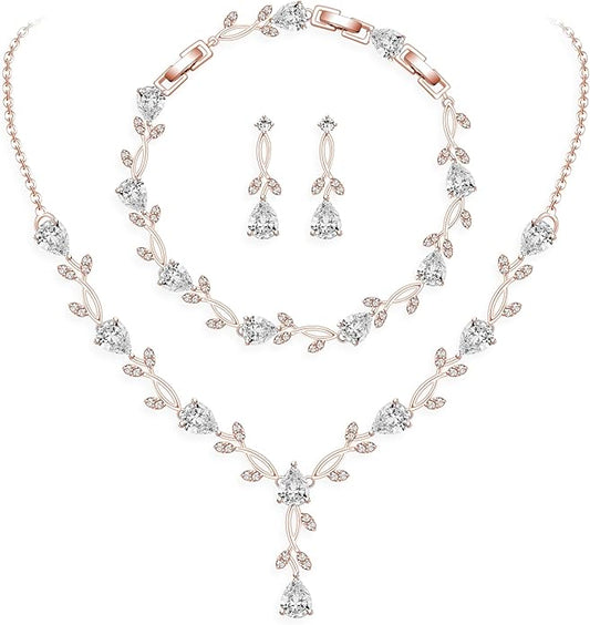 GZWHD Wedding Jewelry Sets for Bride Bridesmaid Women Cubic Zirconia Necklace Earrings Bracelet Set Gift for Mother Friend Wife Daughter Sister Party Prom Jewelry