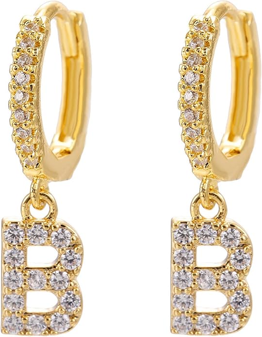 14K Gold Dangle Drop Initial Earrings for Women Dainty CZ Huggie Hoop Name Letter Earrings S925 Sterling Silver Post with Cubic Zirconia Hypoallergenic Gifts Jewelry