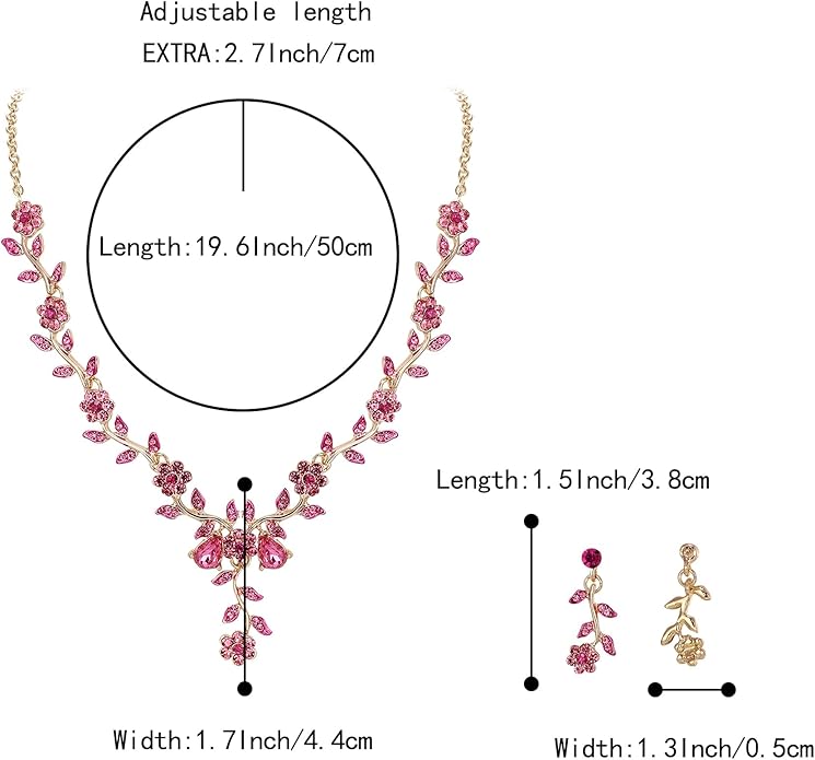 BriLove Women's Wedding Jewelry Leaf Cluster Flower Crystal Dangle Earrings Pendant Necklace Set for Bridal