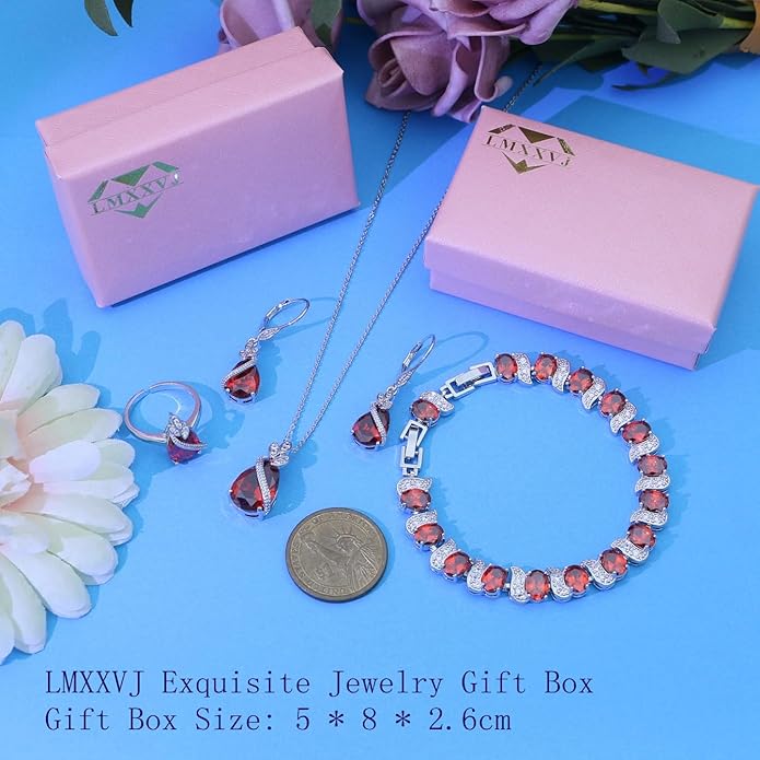 LMXXVJ Jewelry Set for Women,Teardrop Cubic Zirconia Necklace Earrings Adjustable Ring Bracelet Jewelry Set Formal Jewelry Gift