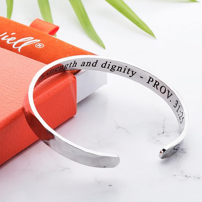 Carviell Engraved Cuff Bracelets for Women – Inspirational, Friendship, Love, Mom, Daughter, Sister, Christian, Graduation, Memorial & Wedding Gifts – 80+ Phrases – Stainless Steel, Gift-Ready