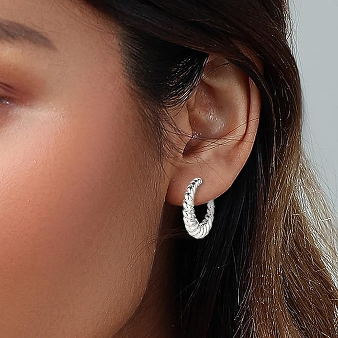 6 Pairs 14K Gold Plated Hoop Earrings for Women Lightweight Chunky Hoop Earrings Multipack Hypoallergenic, Thick Open Twisted Huggie Hoops Earring Set Jewelry for Gifts.
