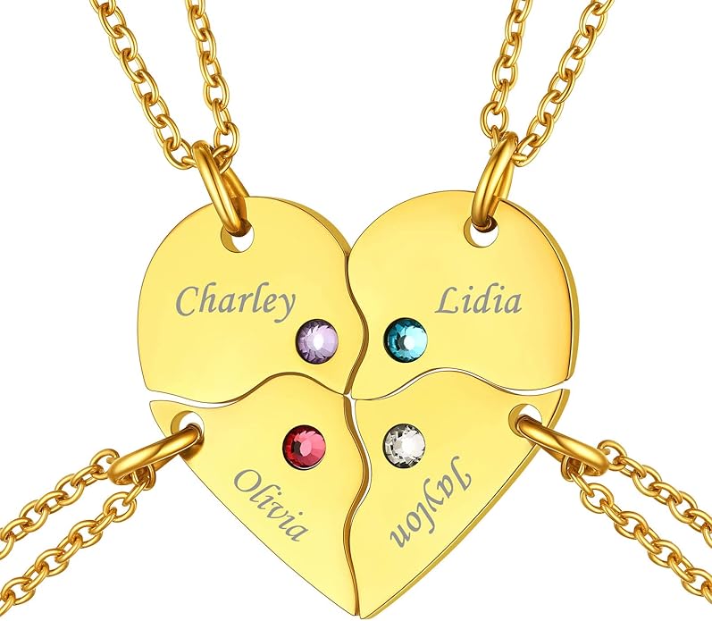 FindChic Personalized Matching BFF Necklace for 2/3/4/5/6 Puzzle Name Heart Pendant Stainless Steel Couple Necklace Set Customized Necklaces for Teen Girls