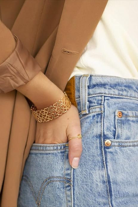 PERNNLA PEARL Dainty Gold Bar Bracelet for Women Simple Delicate Thin Cuff Bangle Hook Bracelet 18K Gold Plated Handmade Minimalist Jewelry