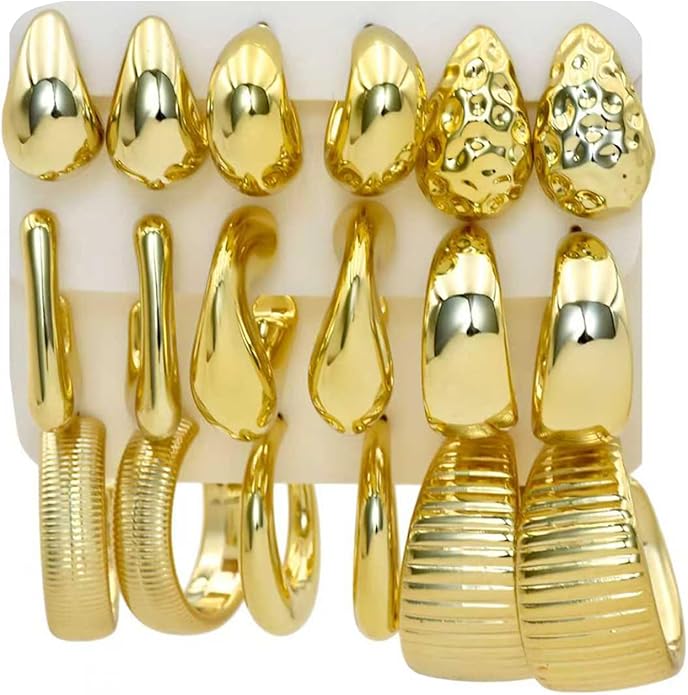 9 Pairs Chunky Gold Earrings Set for Women Trendy Lightweight Gold Plated Hoop Earrings Hypoallergenic Jewelry