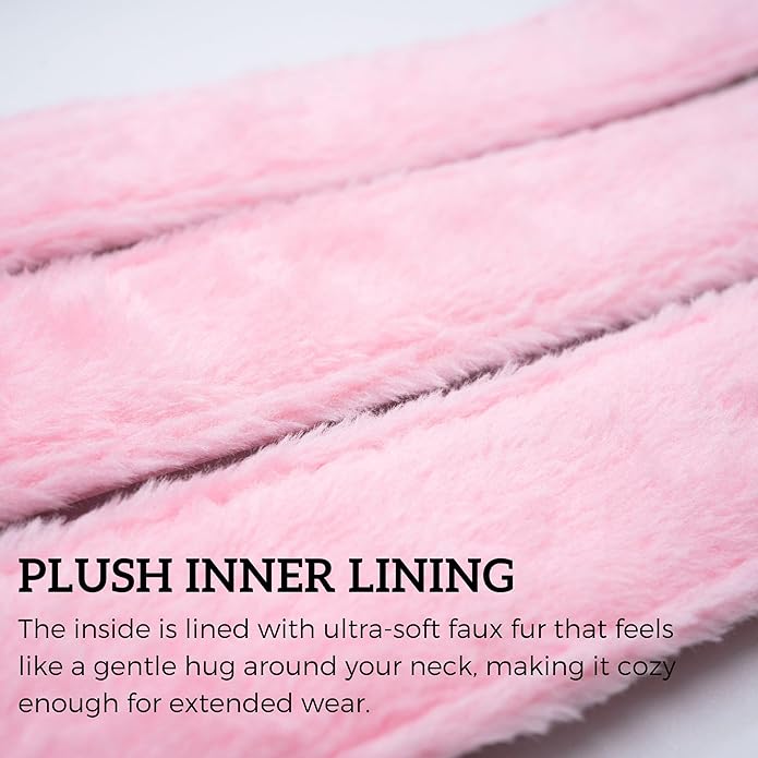 Pink Furry Heart O-ring Leather Choker Collar For Women, Handmade Punk Gothic Letter Necklace Adjustable Fashion Jewelry