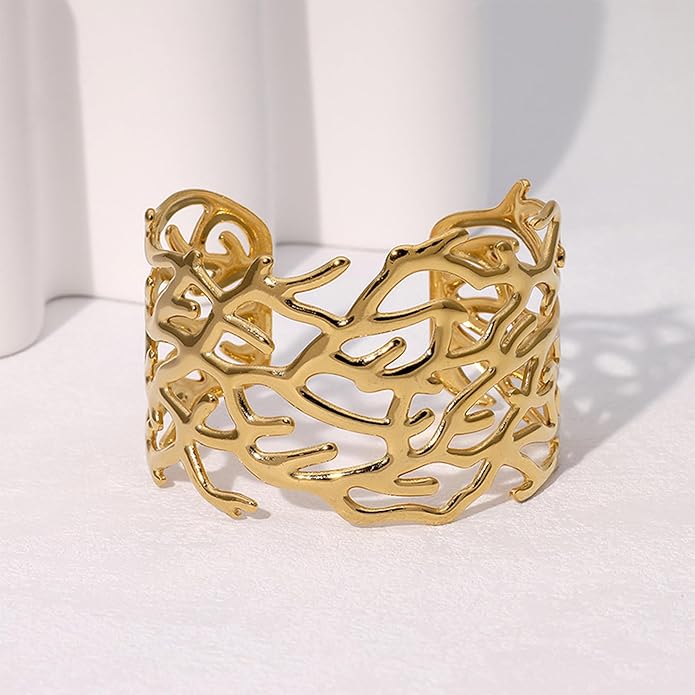 Wide Chunky Gold Cuff Bracelets for Women - Open Cuff Bangles Adjustable Wrist Bracelets, Statement Jewelry Gifts for Women