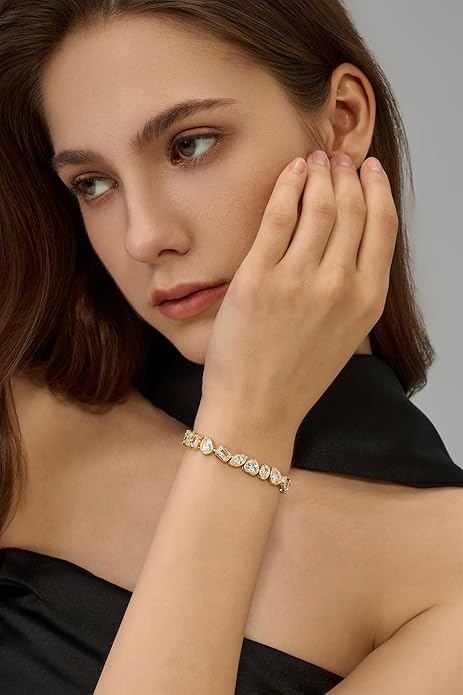 14K Gold Filled Tennis Bracelet for Women- Classic Gold Bracelet for Women, Oval Stone Cut Bracelet Valentines, Mothers, Christmas Jewelry Gift for Women
