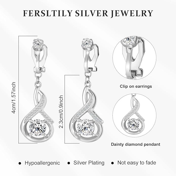 Clip On Earrings Sliver Dangle Earrings for Women Trendy Hanging Drop Earing Hypoallergenic Clip On Earring Birthday Gifts for Women Jewelry