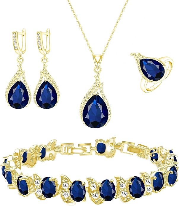 GZWHD Jewelry Set for Women CZ Earrings Necklace Ring Bracelet Set Prom Party Wedding Jewelry Gift for Mother Friend Wife