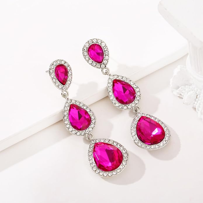 Vintage Rhinestone Teardrop Dangle Earrings Long Dangling Drop Earrings Crystal Chandelier Earrings for Women Wedding Bridal Prom