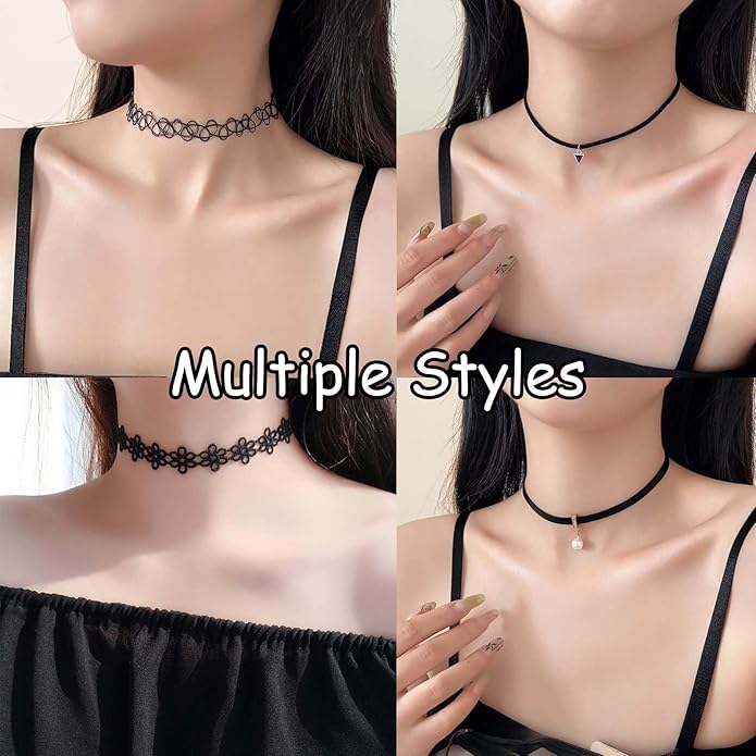 Black Goth Choker Necklace for Women,Black Elegantes Lace Chokers Set,Punk Jewelry Clothes Accessories