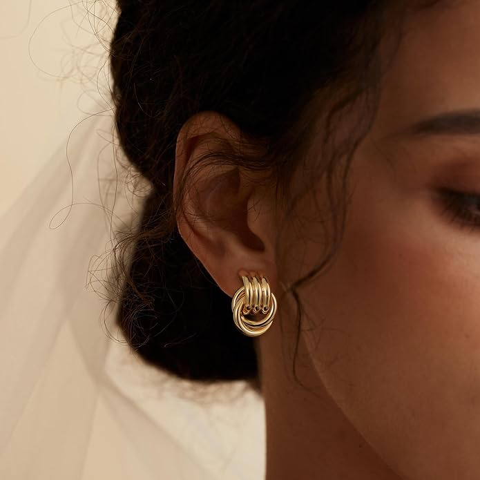 Stocking Stuffers for Women Chunky Gold Knot Dangle Drop Earrings Trendy Statement Earrings Hypoallergenic Lightweight Gold Jewelry Women Christmas Gifts
