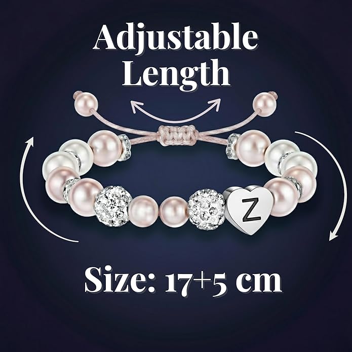 Solza Heart Bead Initial Bracelet – Personalized Stainless Steel Beaded Bracelet with Letter Charm, Adjustable Heart Bracelet, Fashion Jewelry Gift, Stackable Personalized Jewelry Accessory