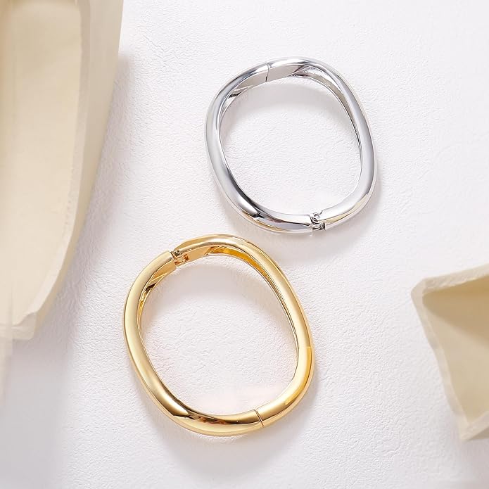 Elegance 11 designs Gold Plated Cuff Bangle Bracelets For Women Set Chunky Trendy Hinged Irregular Cuff Open Wide Gold Bracelet Minimalist Jewelry Gift 2pcs